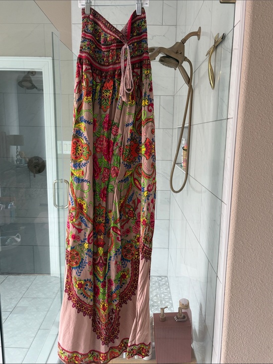 Flying Tomato Dresses & Skirts - Flying Tomato Tapestry Vibrant Boho Floral smocked Strapless Halter Maxi Dress L
